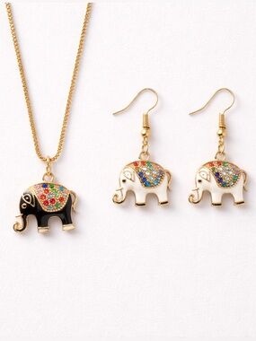 18k gold plated Elephant Pendant Necklace & Earrings Set